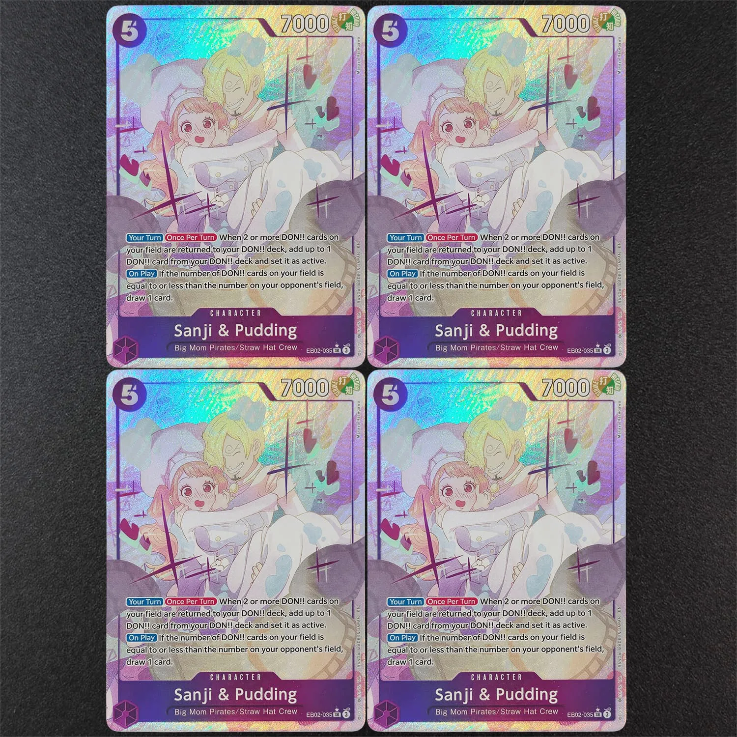 DIY Proxy One Piece TCG Englisch EB02-035 Sanji & Pudding Alternative Art SR Charakter Lila Spielkarten-Sammlung Spielzeug