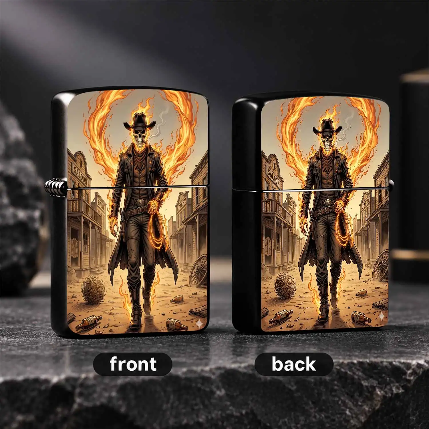 English: Western Rider Themed Portable , Featuring Cool Skeleton Cowboy In Retro Desert Old Town, Stylish Creative Decor For Daily Use, Ideal For Outdoor Camping, Gatherings, Gifting To Friends And Hobby Collectors, Fits All Daily Scenarios