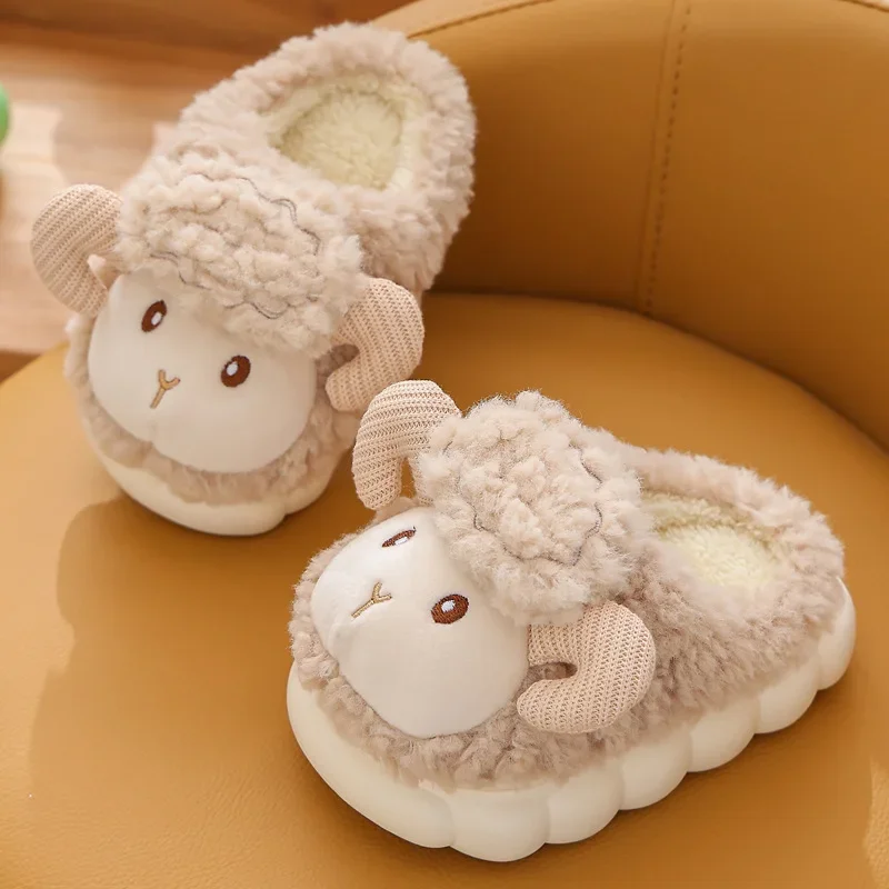 Girl Shoe Winter Kid Brand Slippers Cartoon Sheep Home Shoe Boy Girl Indoor Warm Plush Slippers Soft Sole Anti-Slip Cotton Shoe