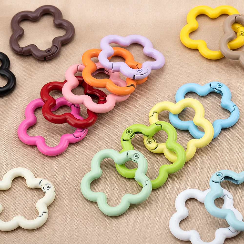 5/10pcs Colorful Flower-shaped Alloy Carabiner Rings Keychain Clip Spring Hook Hanging Buckle For DIY Jewelry Making Accessories view 4