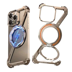 Z Case for iPhone 16 15 14 Pro Max Frameless with Magsafe Kickstand 360° Magnetic Stand Minimalist Shock 13 12 Plus Shells