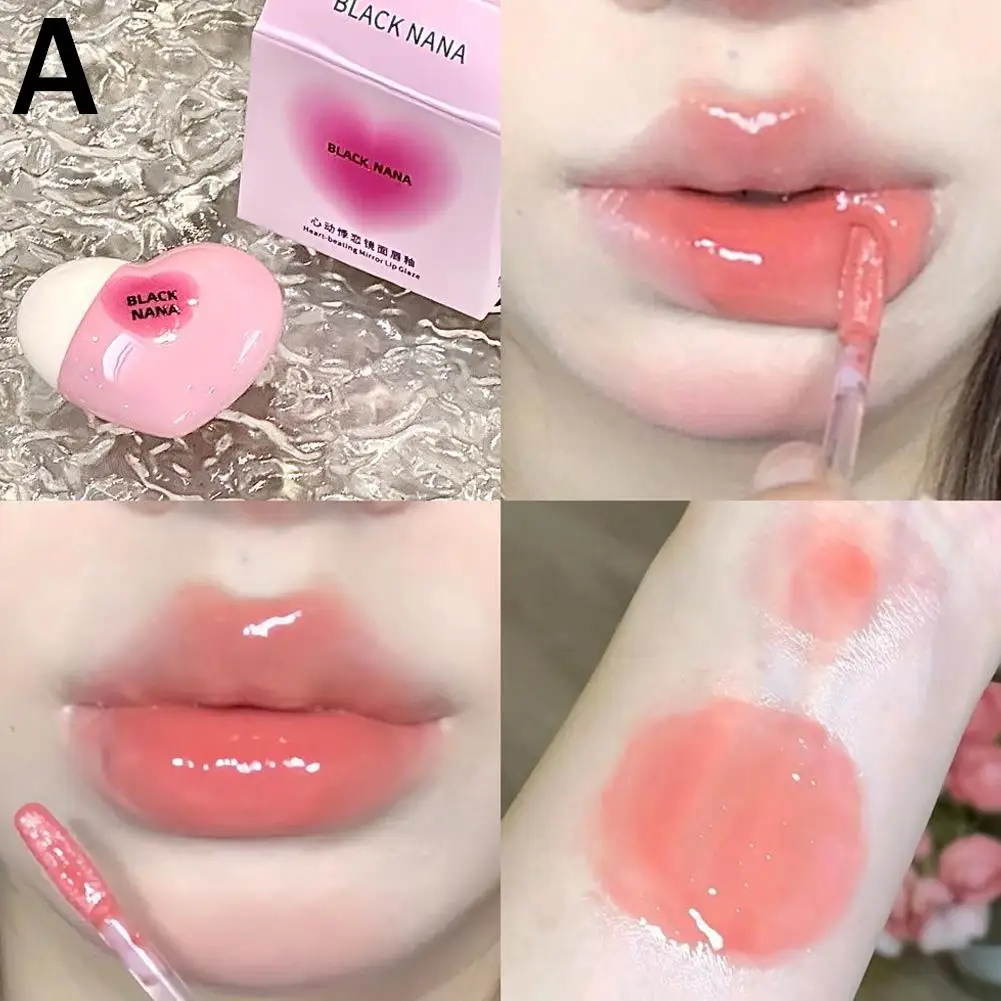 Carino a forma di cuore specchio lucidalabbra colorato idratante fragola olio rosso ragazza Lip Water budino cosmetici rossetto vetro R8R3