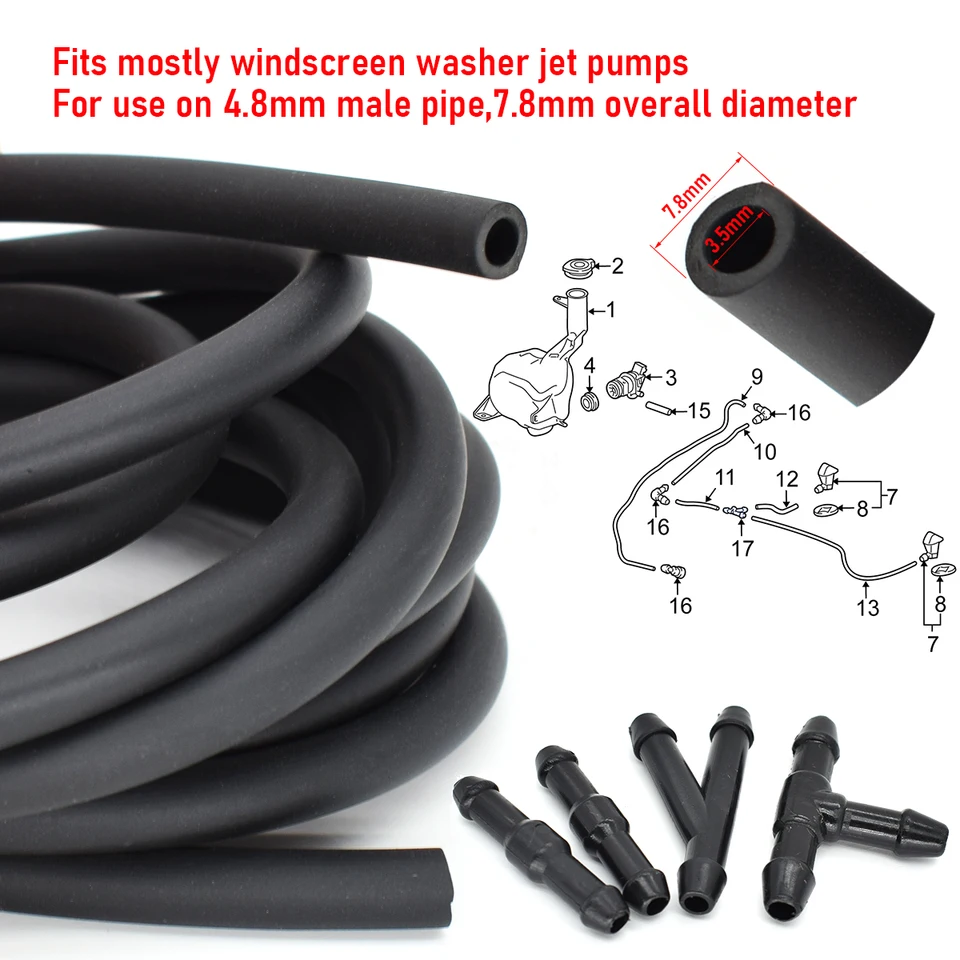 Universal Windshield Washer Hose & Nozzle Kit – Front Wiper Spray Jet Tube Set