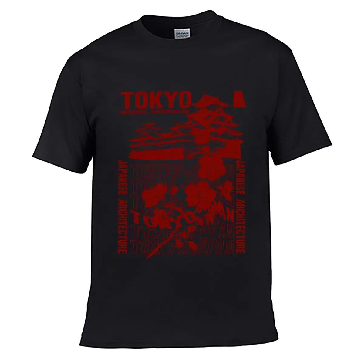 Tokyo Japanese Architecture Castle Sakura Blossoms Graphic Street Loose Simple Tee