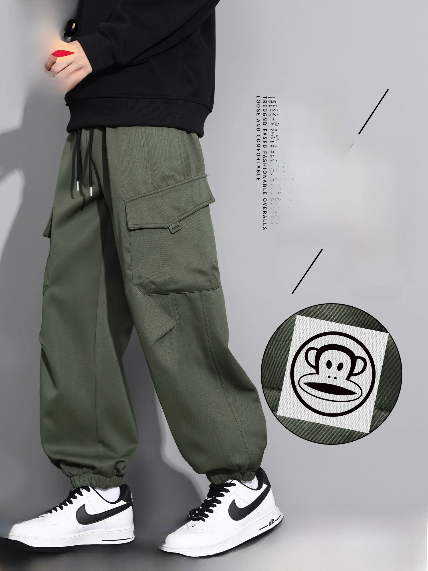 

PaulFrank Loose Fit Straight Leg Workwear Trousers for Men Casual Comfortable Polyester Fiber Autumn Spring Seasonal Wear