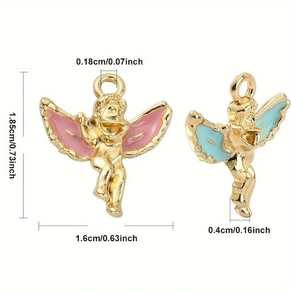 6-Piece DIY Jewelry Accessory Set, K Gold Enamel Alloy Cupid Bracelet Pendant Christmas Angel - Handmade Necklace, Earrings, Key