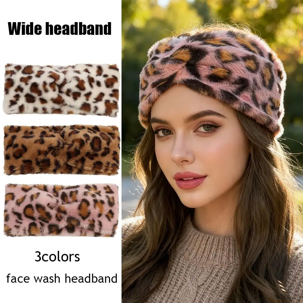 

Vintage Leopard Print Elastic Headbands Women Cross Plush Hair Bands Girls Autumn Winter Warm Turban Hair Accessories Bandage