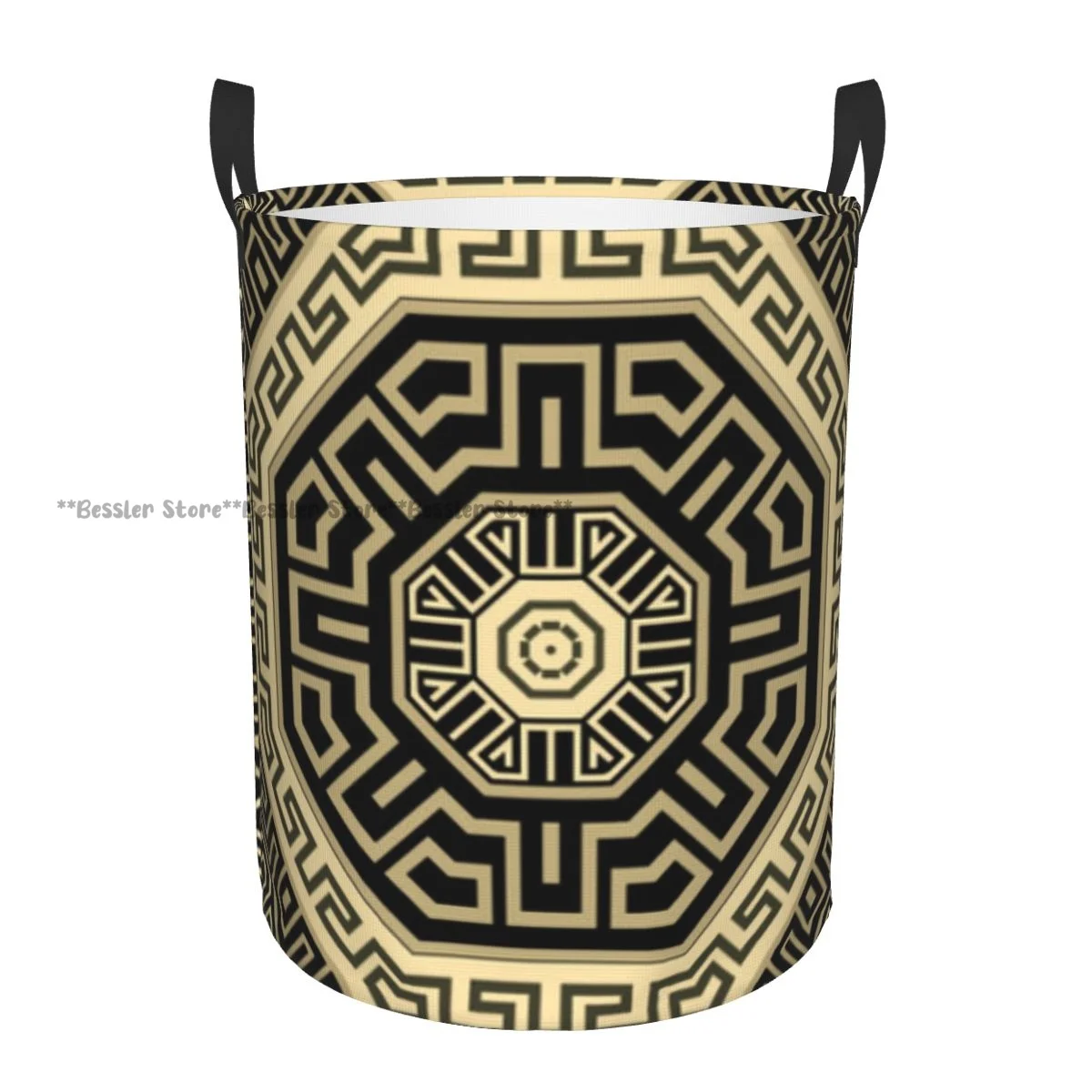 Dirty Laundry Basket Greek Octagon Mandalas Pattern Ethnic Folding Clothing Storage Bucket Home Waterproof Organizer