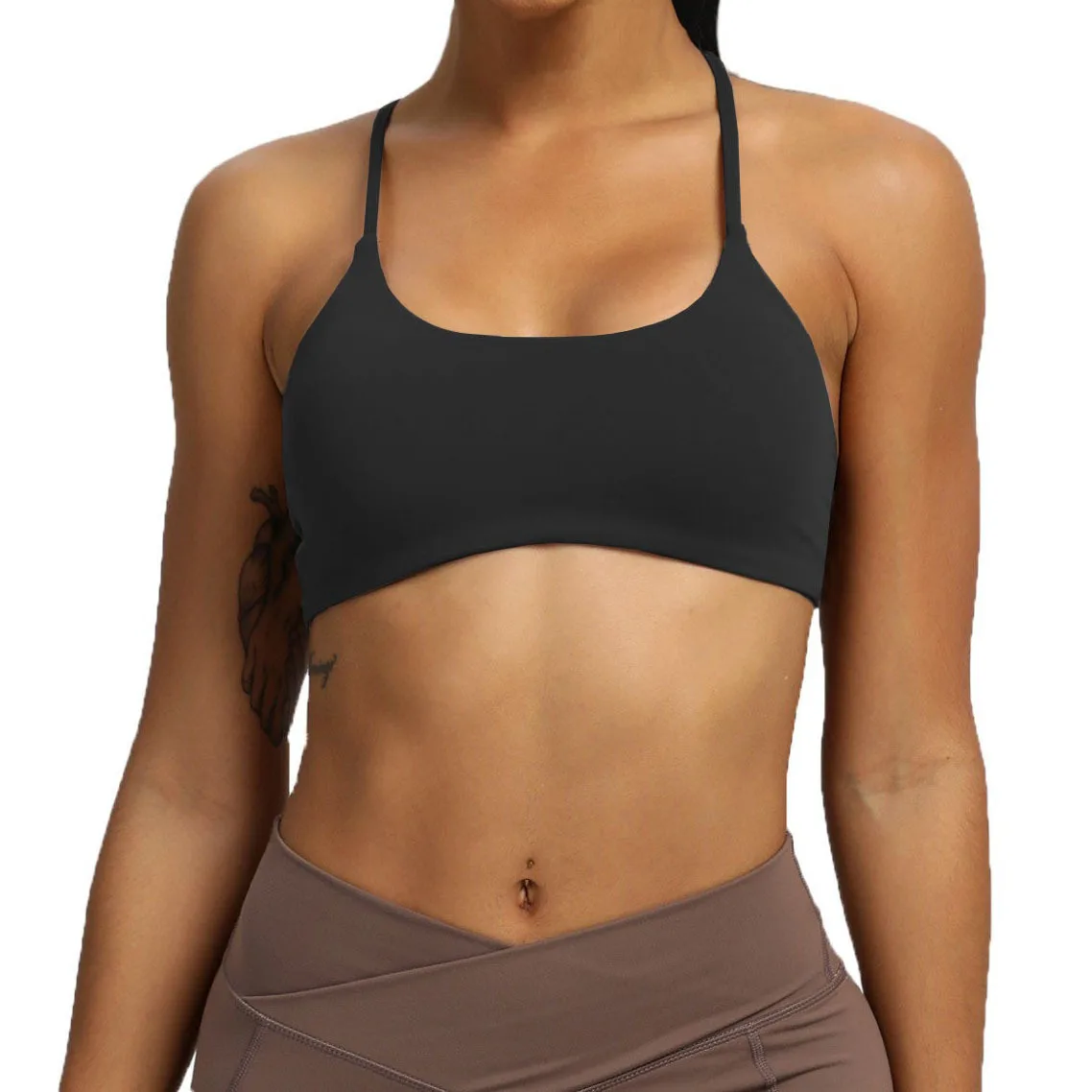 Sport Bra Strap Fitness Top with Chest Pad Breathable Blackless Nylon + Spandex Trainning Workout Activewear Woman