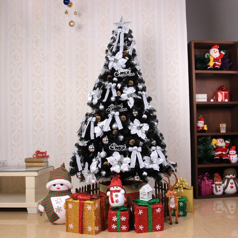 شجرة عيد الميلاد الاصطناعية السوداء مادة PVC المشفرة شجرة عيد الميلاد 1.2 متر إلى 2.4 متر زينة جو مشهد حفلة عيد الميلاد