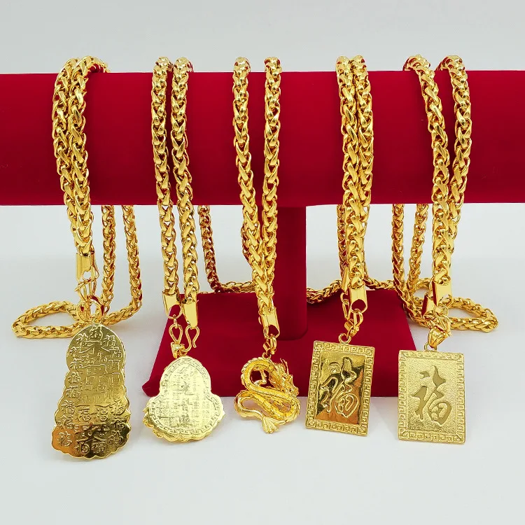 9999 24K real gold men's jewelry necklace with hollowed out Guanyin Golden Dragon brand