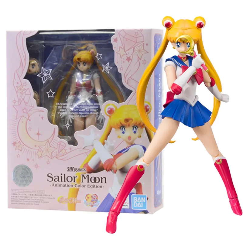 Bandai Genuine Figure Sailor Moon Anime SHF Sailor Chibi Moon Venus Animation Color Collection Model Aciton Figure Kids Toys