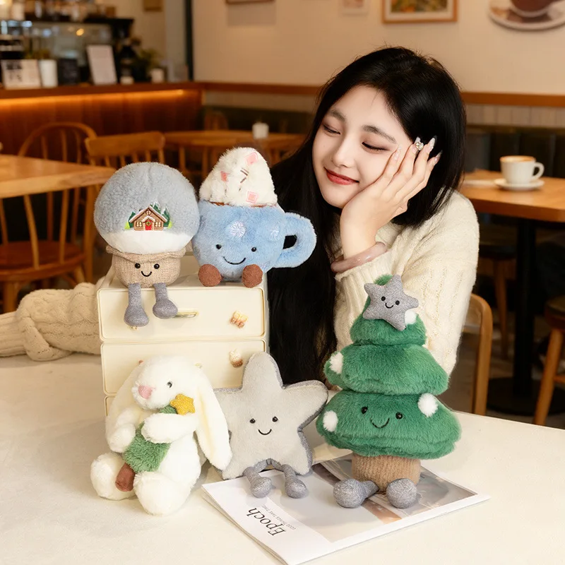 Árbol de Navidad y globo de nieve, juguetes de peluche, almohada navideña, decoración festiva, adornos rellenos, regalo de muñeco de compañero coleccionable