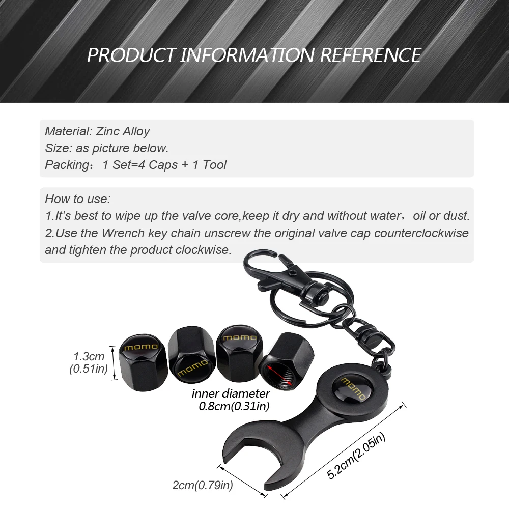 Car Styling Auto Wheels Tire Valve Stem Caps Keychain For MOMO Logo for Dodge Ram Jeep Land Rover Chevrolet Buick Chrysler Audi view 6