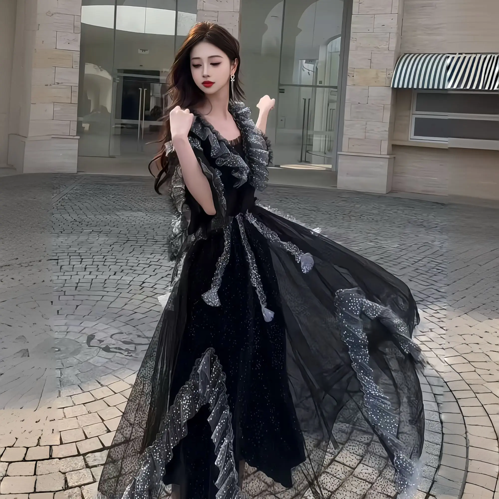 Vestido feminino estilo luxuoso acessível, longo, temperamento francês e elegante