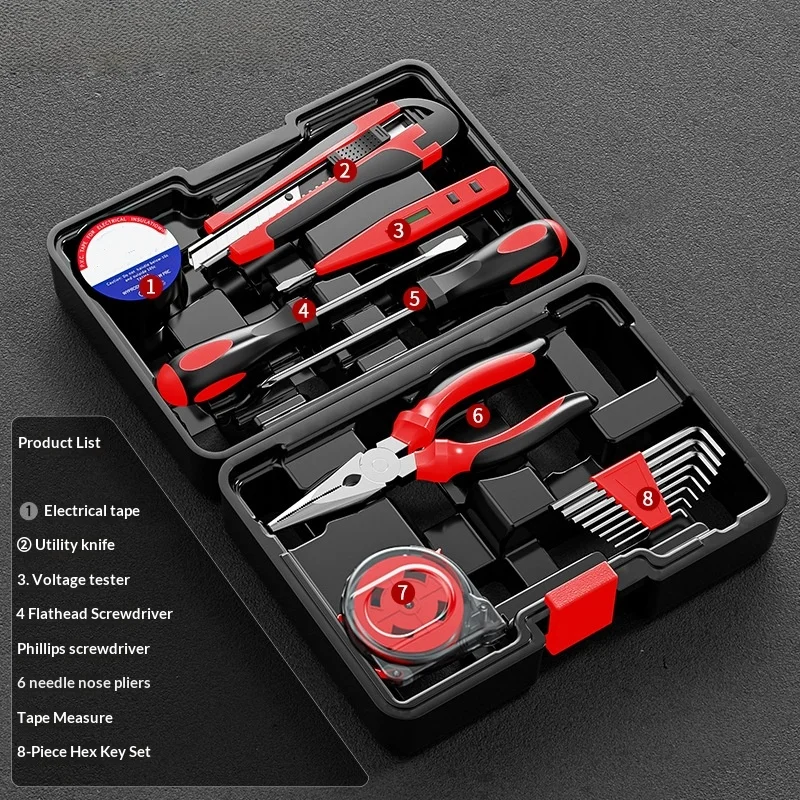 Huishoudelijk handgereedschap Combinatieset Huishoudelijke reparatie Hardware-instrumenten Schroevendraaier Moersleutel Hamer Punttang Binnenzeskant