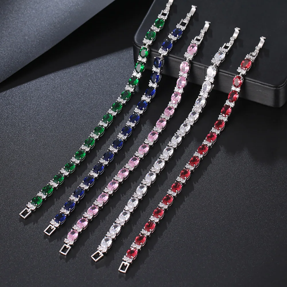 2023 New Emerald Ruby Sapphire High Carbon Diamond 5A Zircon Bracelets for Women Gemstone Party Fine Jewelry Anniversary Gift