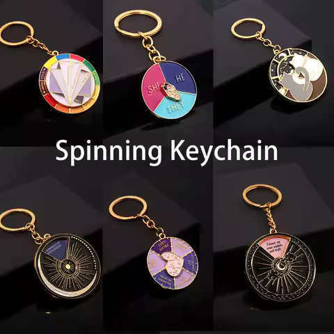 Funny Spinning Keychain Complementary Colors Interactive Rotatable Metal Pendant Keyring For Women Men Car Backpack Accessories