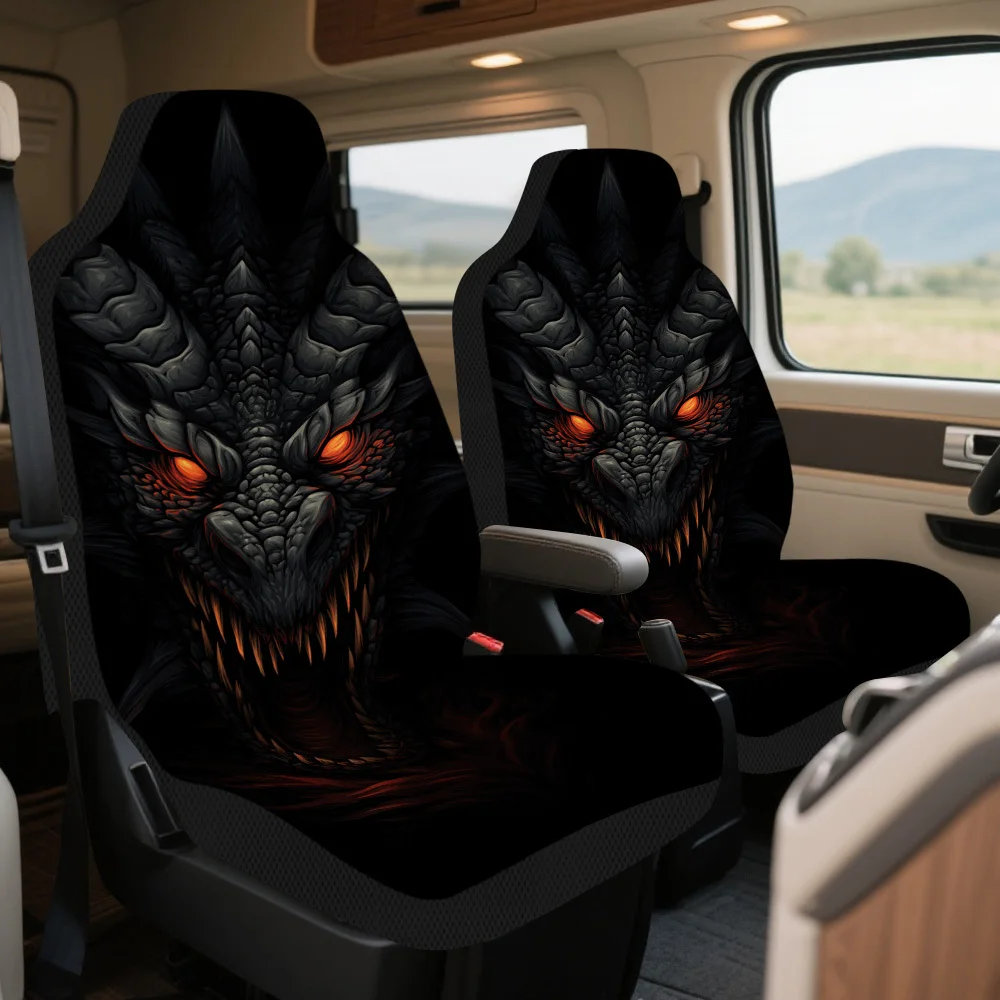 Set Of 2, Halloween-Themed Car Covers Featuring A Fiery Dragon Face Design – Premium Comfort, Stylish Protectors For Car Seats,