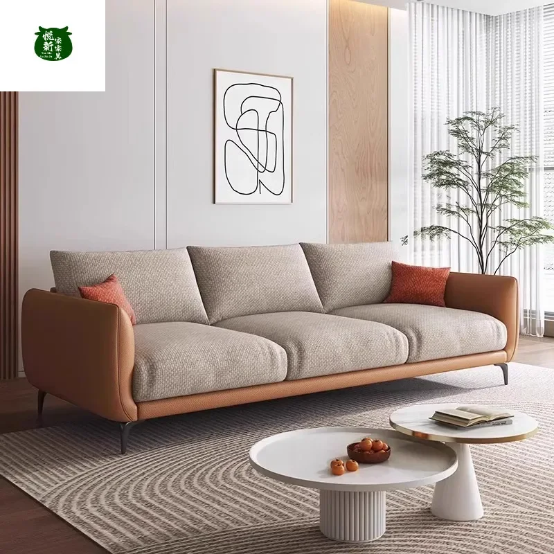 Italian Minimalist Straight Row Fabric Sofa Solid Wood Frame Cotton Linen Upholstery Modern Simple Living Room Furniture for