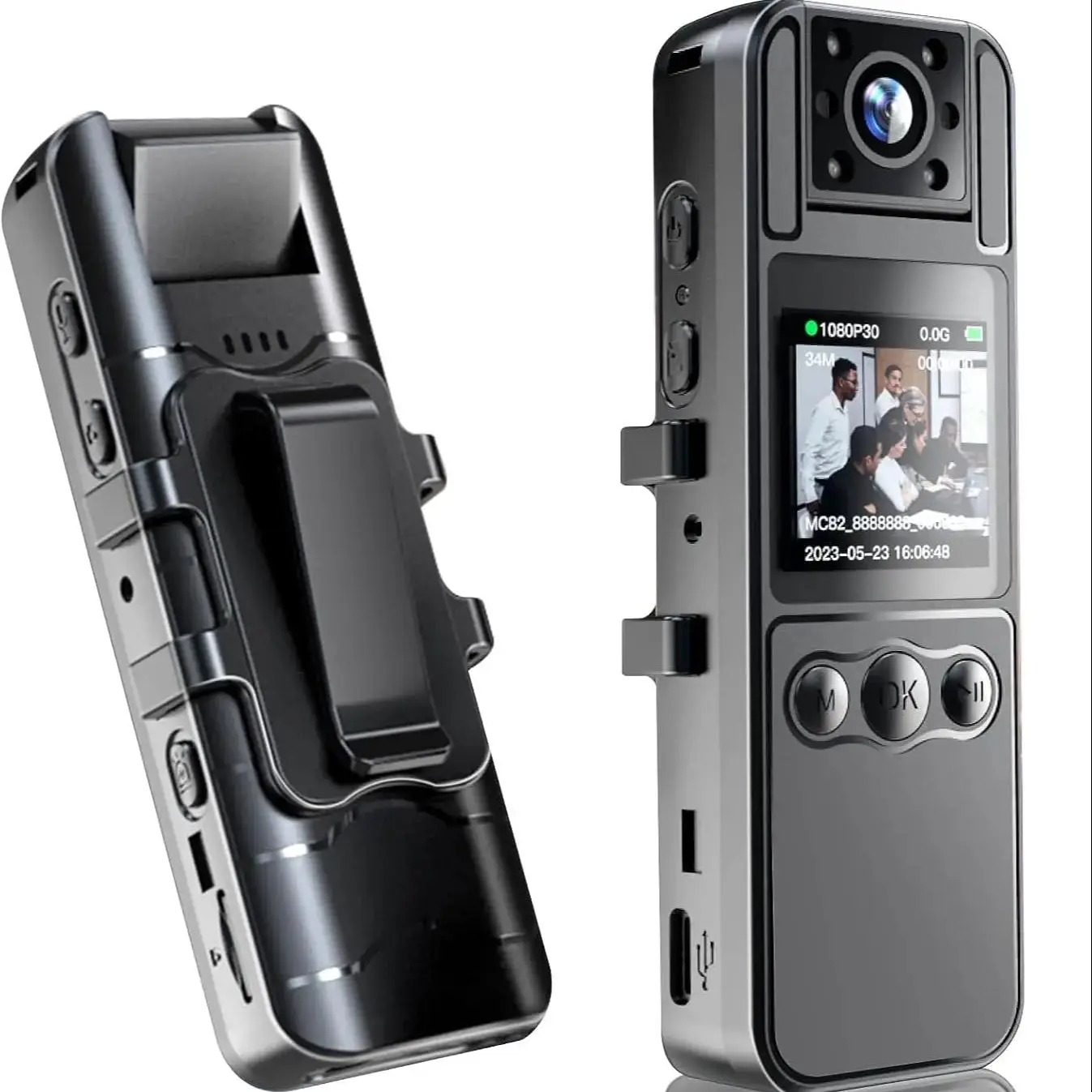 

Body camera, 1080P portable wearable police camera, 1.4-inch screen, With Night Vision Function, Alarm Light, Support OTG