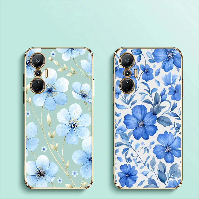 Blue Watercolor Floral Pattern Case For Infinix Hot 12 11s 10 9 8 Pro 12i 10 Play Anti Scratch Plating Silicone Soft Covers Capa - view 2