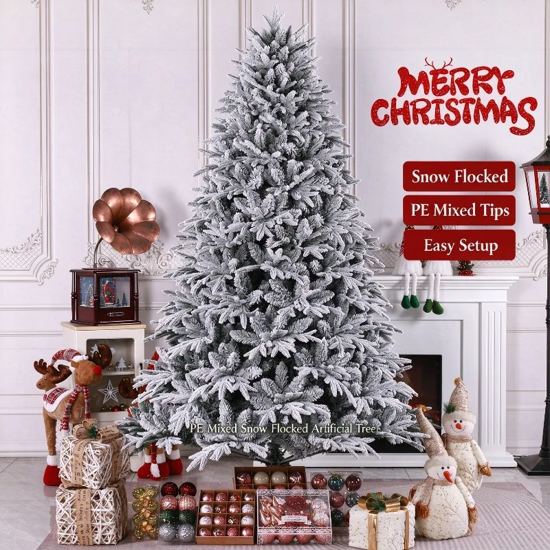 PE Leaf Encryption White Snow Christmas Tree White Plush Snow Scene Simulation Decorative Tree Christmas Festival Party Supplies