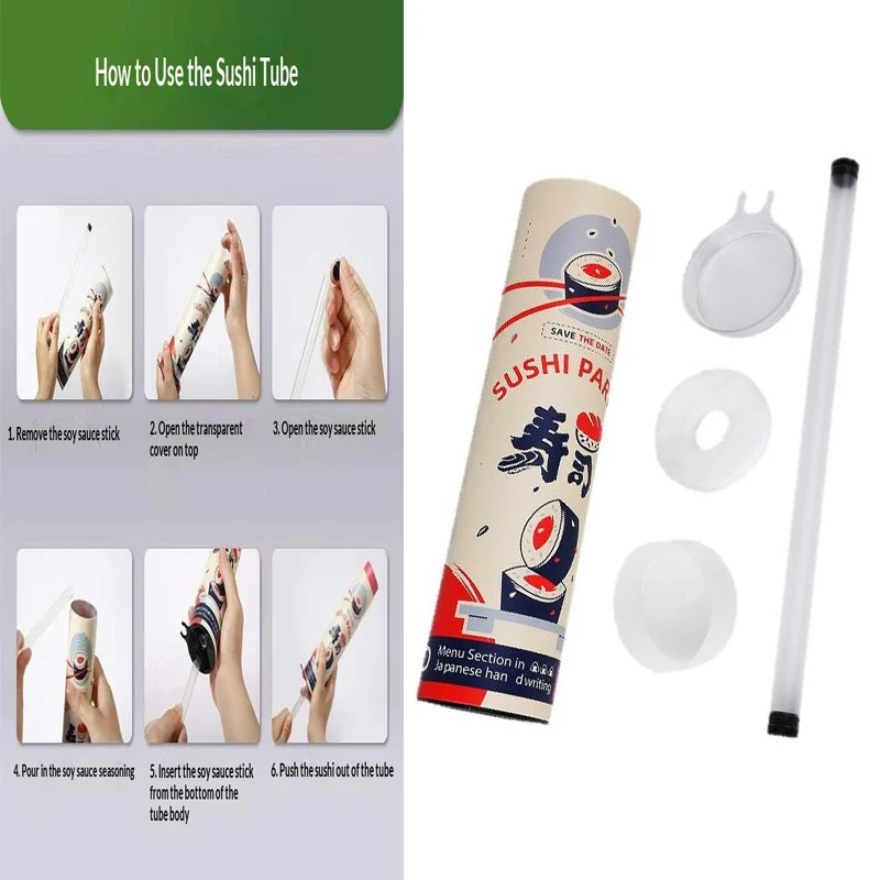 1/3Pc Round Sushi Push Box With Sauce Straw Food Grade Sushi Mold Cone Push Up Paper Bucket Packaging Paper Box Bento Accessorie