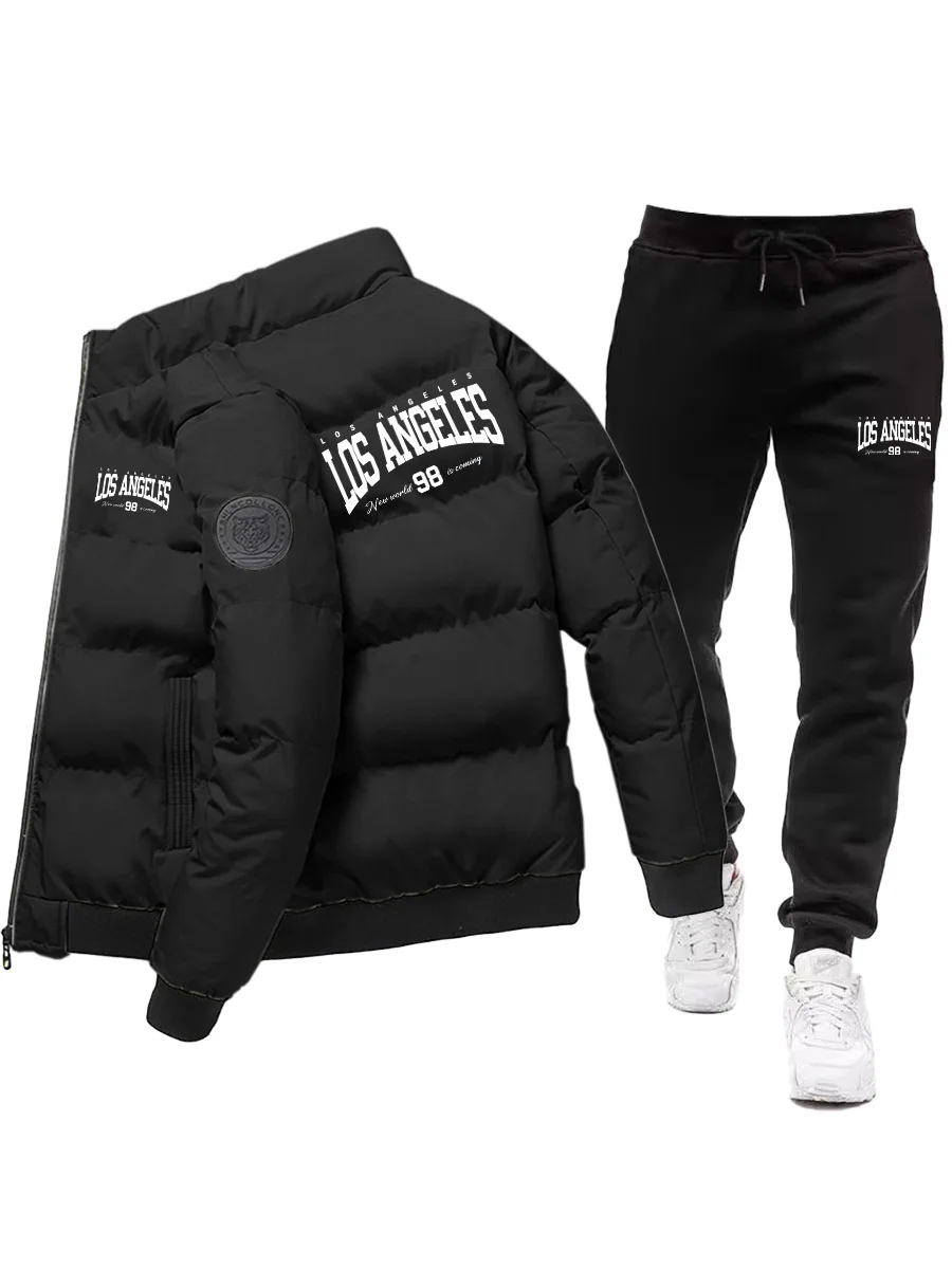 أطقم ملابس خارجية للرجال سترة شتوية + بنطلون قطعتين جديد سميك دافئ ملابس عصرية سترات منتفخة أطقم سترات رجالية للأسفل