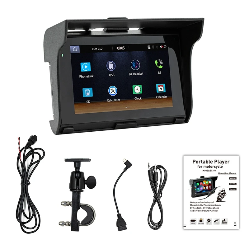 

NEW-5 Inch Portable Motorcycle Capacitive Display for Wireless Carplay Android Auto IP65 Waterproof Motorcycle Screen