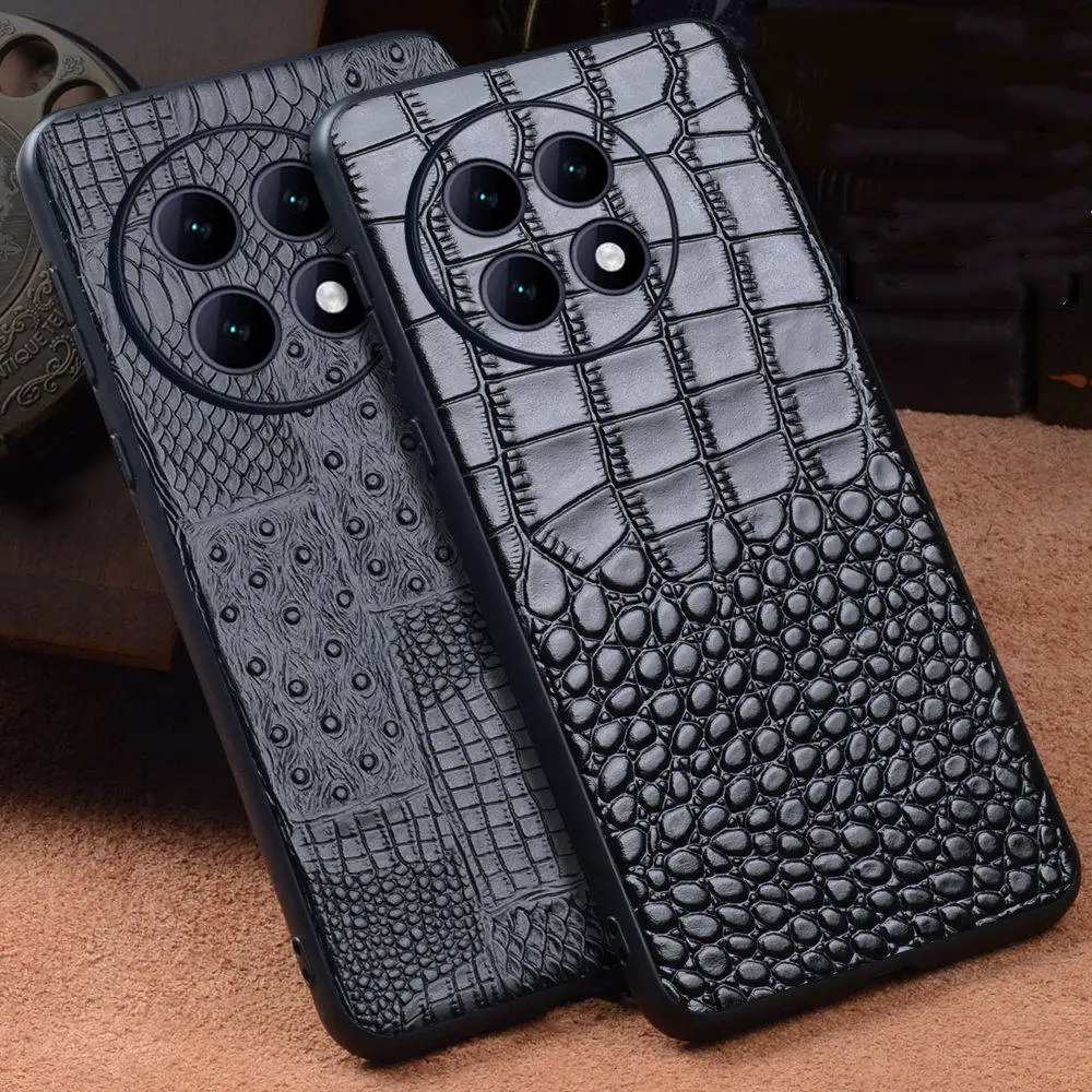 

Genuine Cowhide Leather Crocodile Case for OnePlus Ace 5 Pro Ace5 Business Back Cover