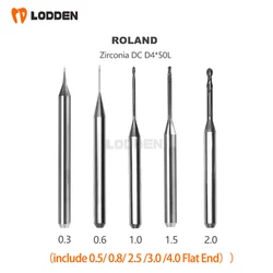 Roland wiertła dentystyczne szlifowanie cyrkonu D4 Shank DC powłoka diamentowa 50mm długość 0.3/0.6/1.0/1.5/2.0mm narzędzie do szlifowania dentystycznego