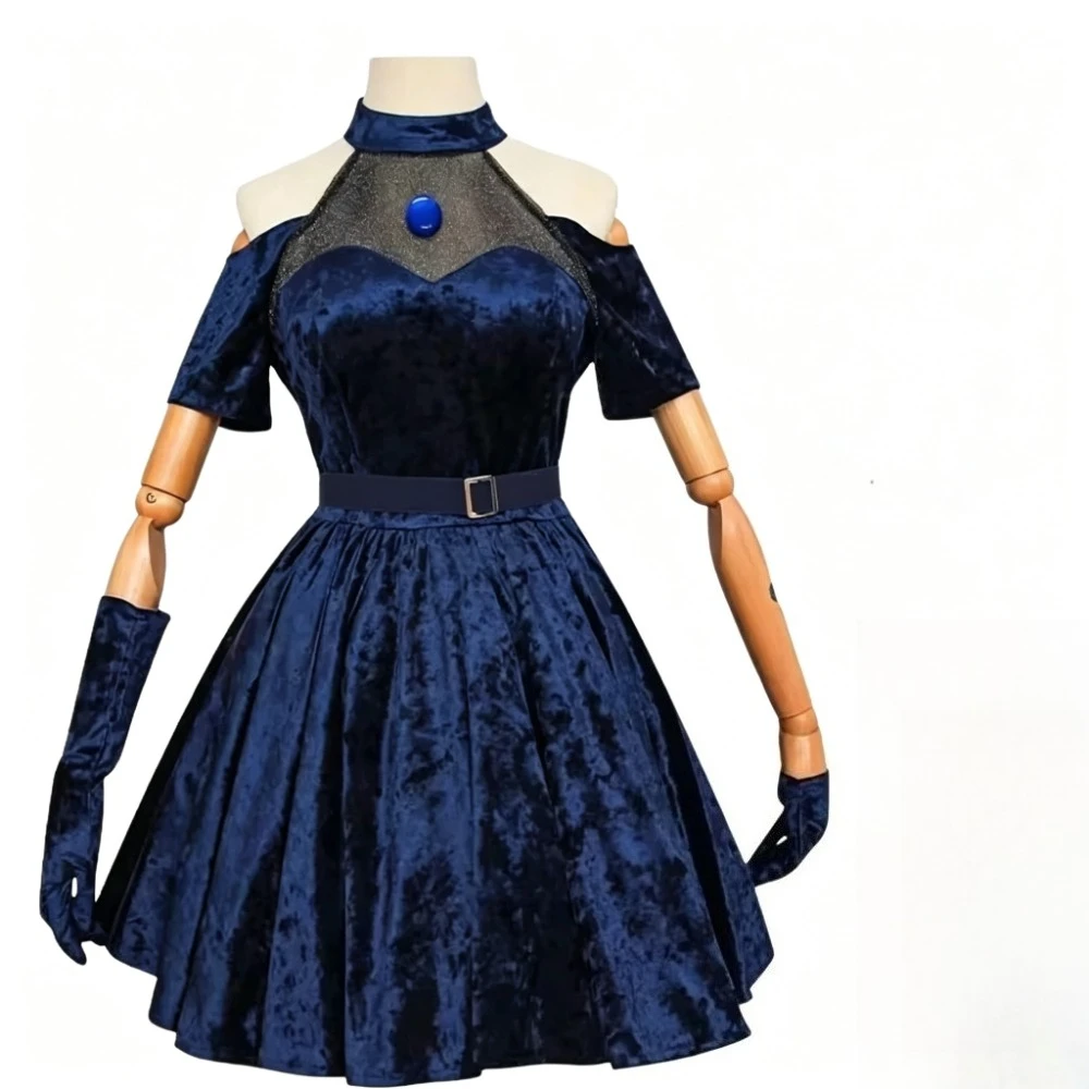 Anime character Mizi costume for role-playing. Dark blue dress, gloves, socks, belt set, Christmas uniform.