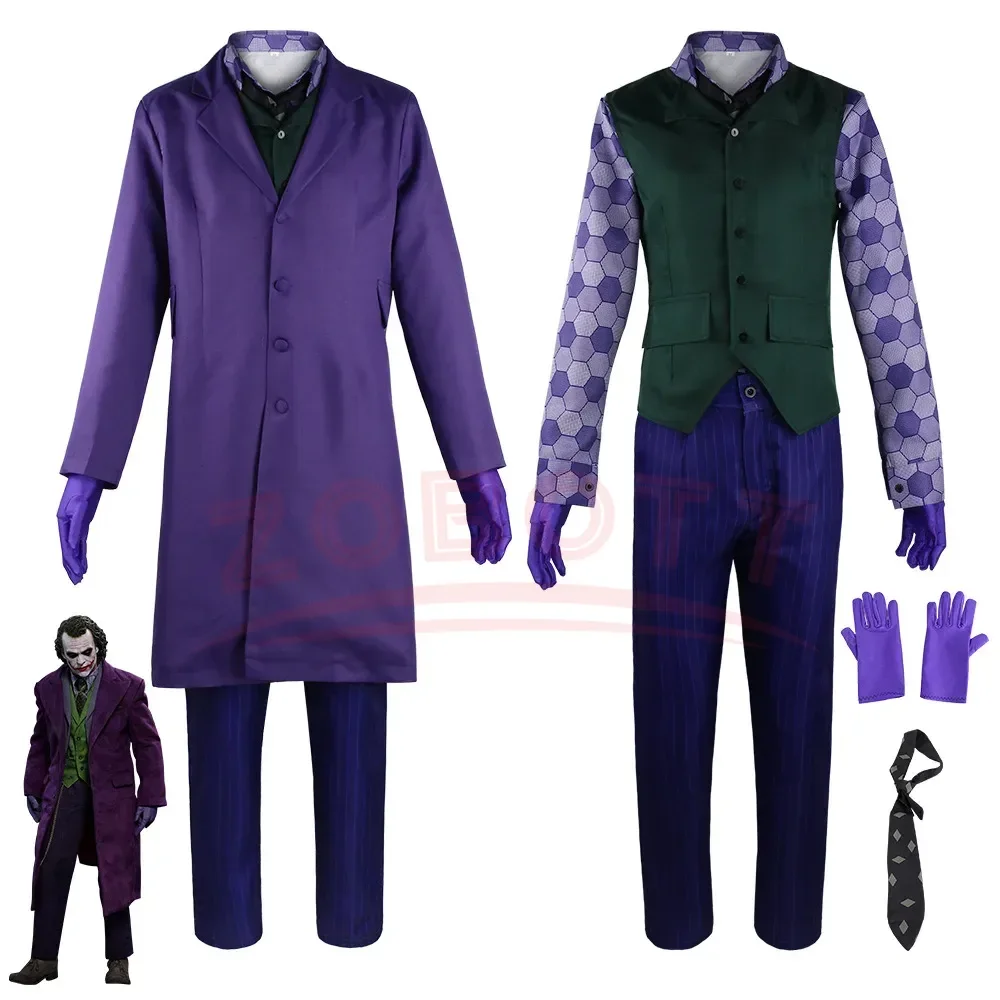 Clown Heath Ledger Suit Cosplay Movie&tv Dark Knight Joker Costumes Purple Jacket Uniform for Adult Halloween Dress Up Party