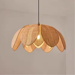 Nordic Rattan E27 Led Pendant Lights Wabi Sabi Hanging Lamp For Dining Room Petal Suspend Lamp Fixtures Led Droplight Luminarias