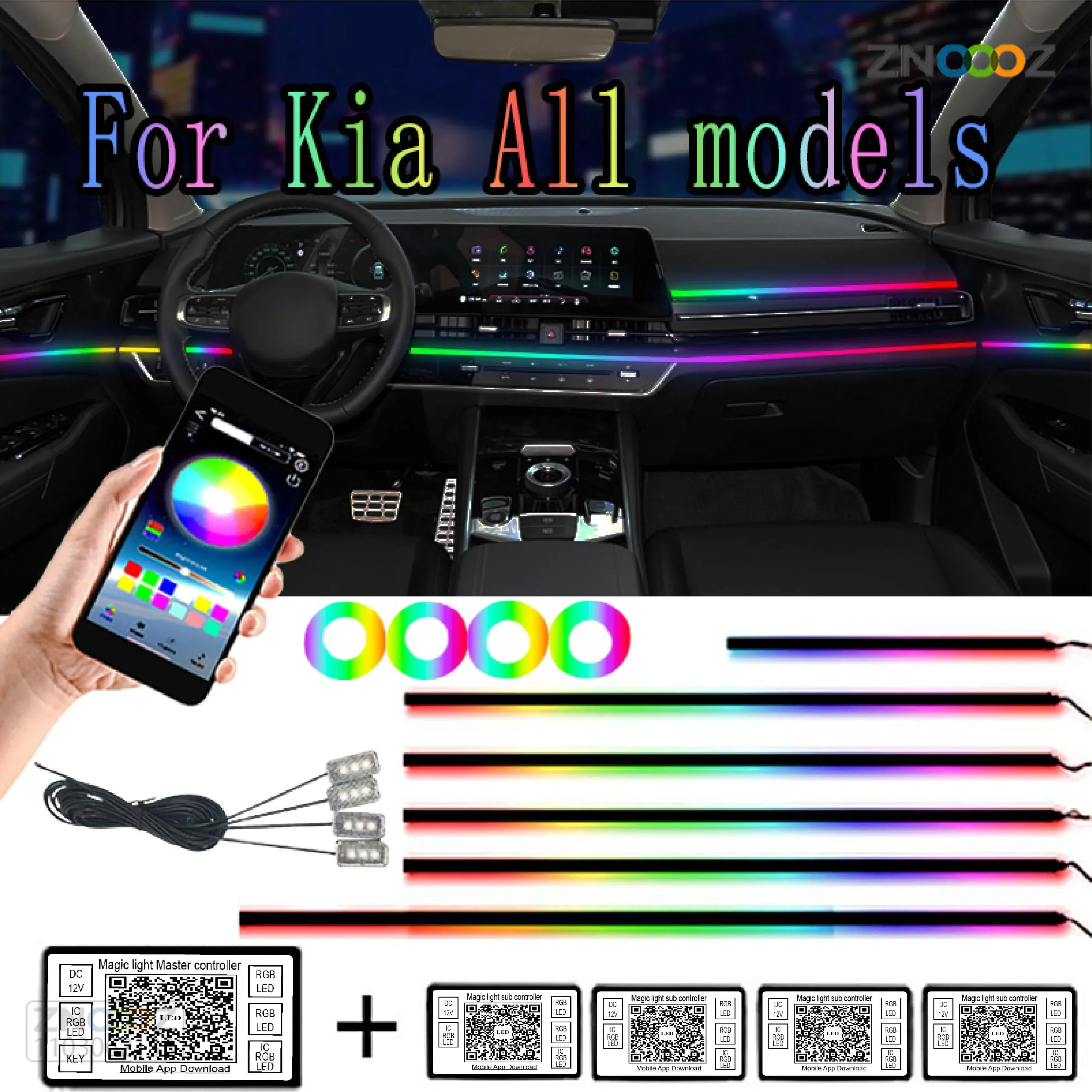 For Kia 64 Color RGB Symphony Car LED  Interior Ambient Light