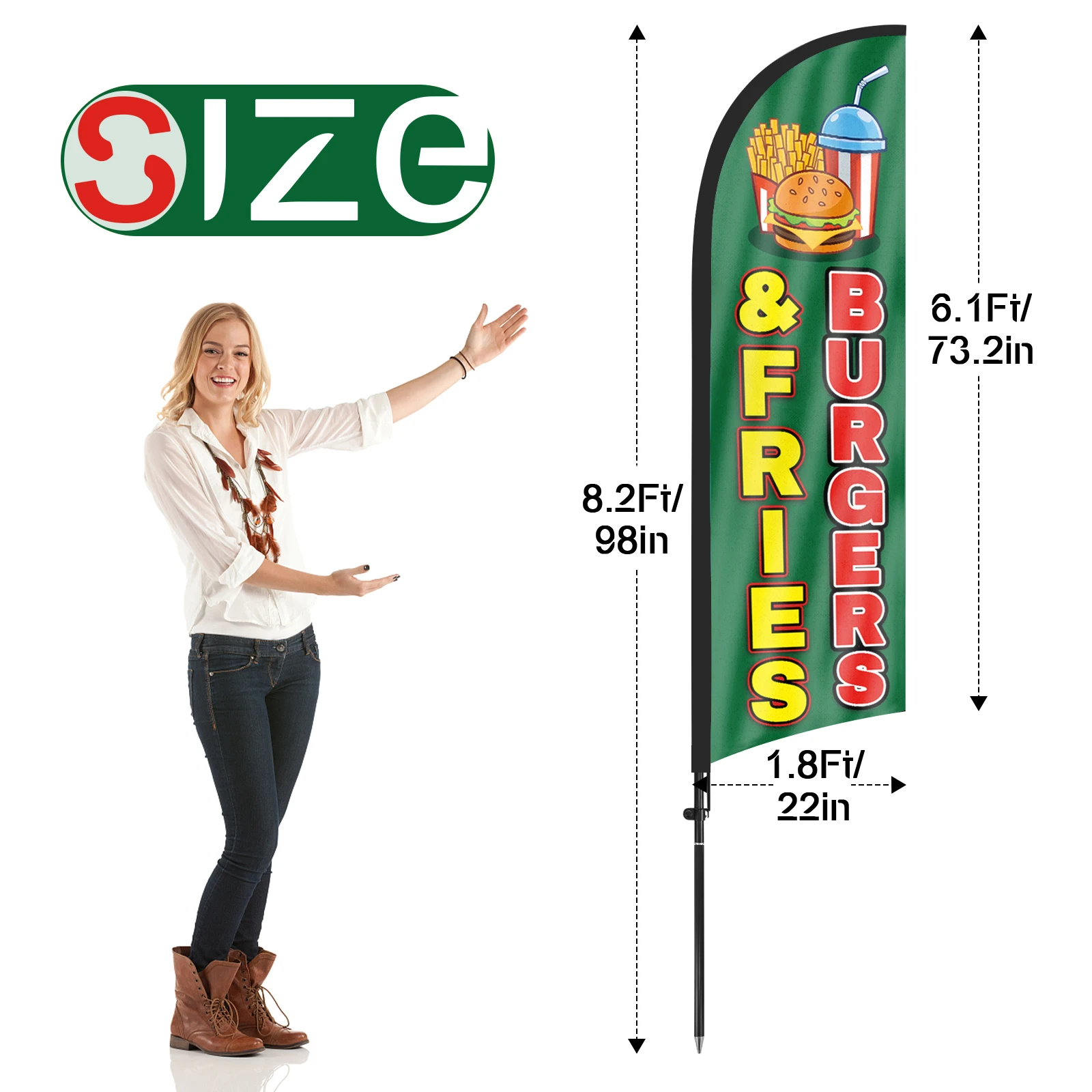 FSFLAG 1PCS 280CM The Burgers2 Feather Flag with Flagpole Advertising Outdoor Banner Decoration for Businesse and Storefront