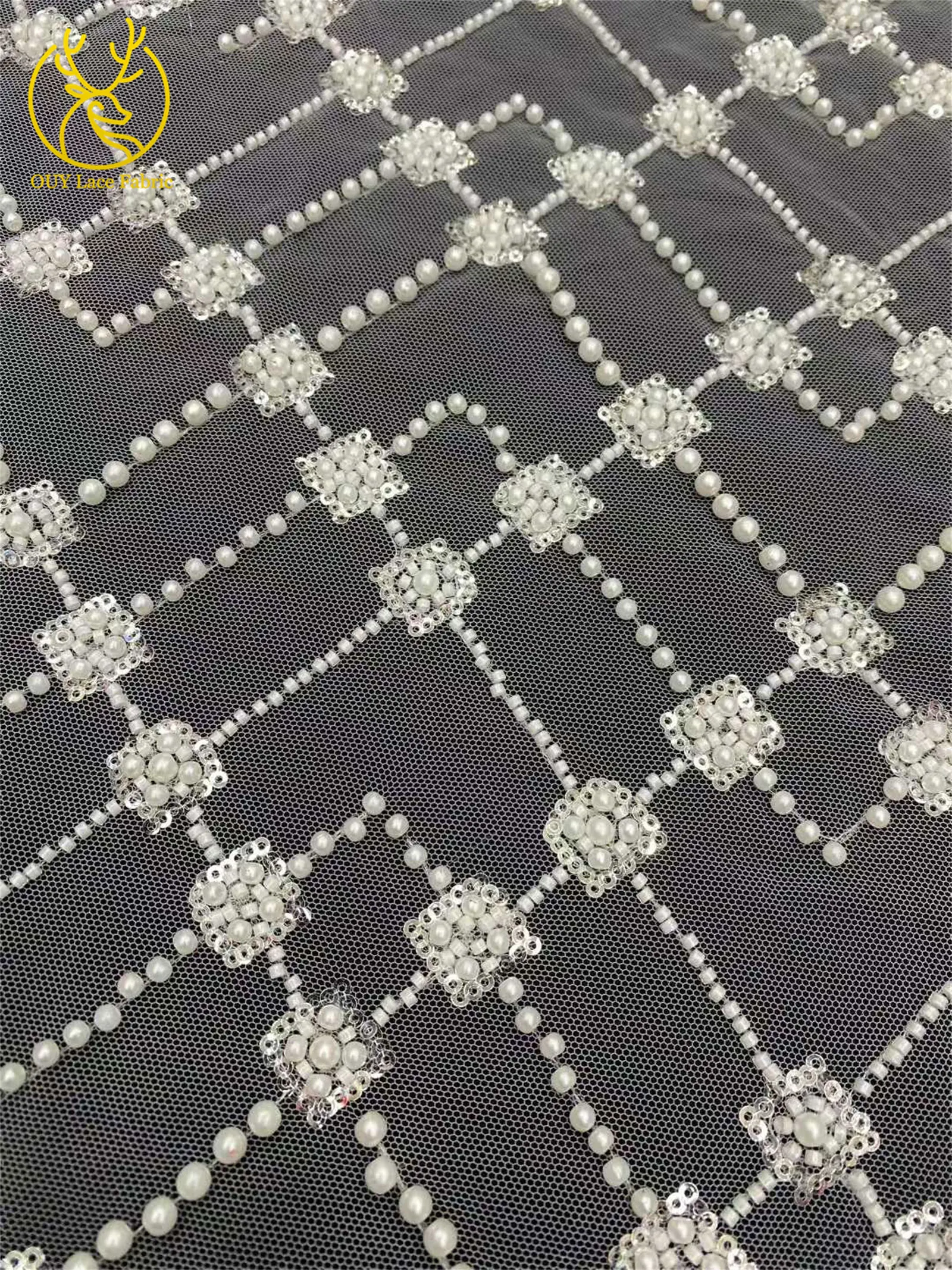 Champagner Luxus Afrikanischer Bräutigam Perlen-Spitzenstoff 2026 Hochwertige Spitze Brautkleid-Spitze Nigerianischer Pailletten-Spitzenstoff – Detail 10