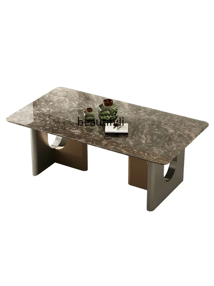 Pure Natural Platinum Gold Diamand Luxury Stone Dining Table Villa Design Italian Light Luxury Rectangular Marble Dining-Table