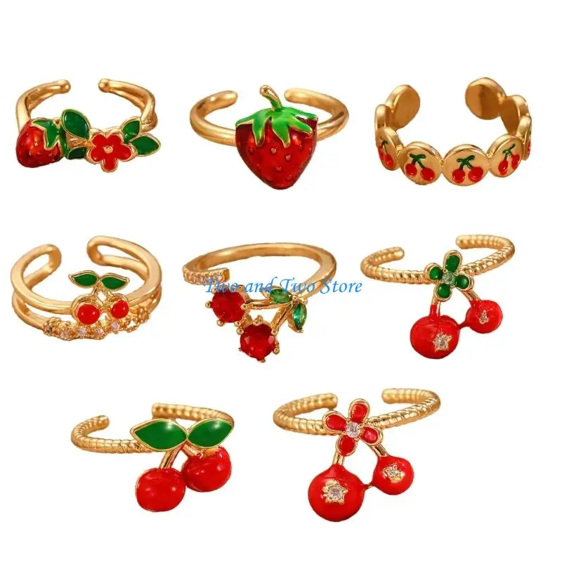 

HX6F Cherry Rings Fashion Opening Rings Adjustable Rings Copper Texture for Daily