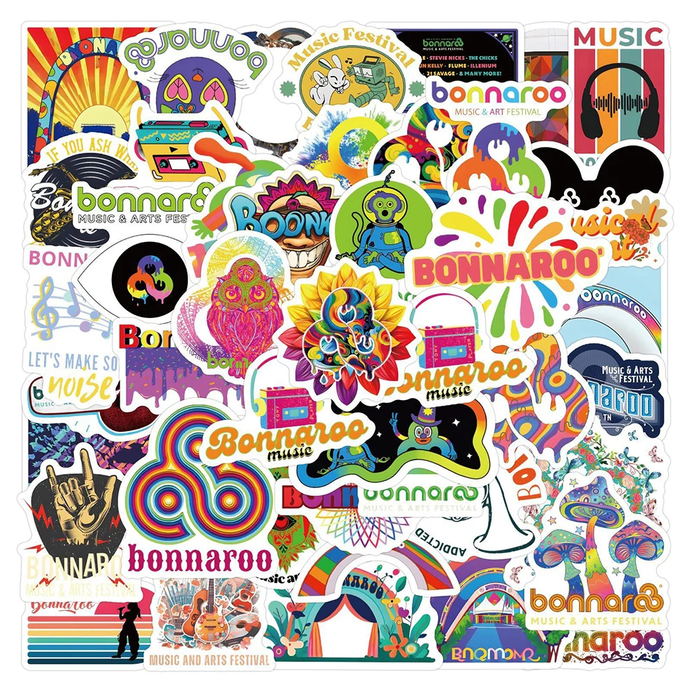

10/30/60pcs Bonnaroo Music Art Festival Stickers Decal for Skateboard Water Bottle Luggage Cute Cartoon Graffiti Sticker Kid Toy