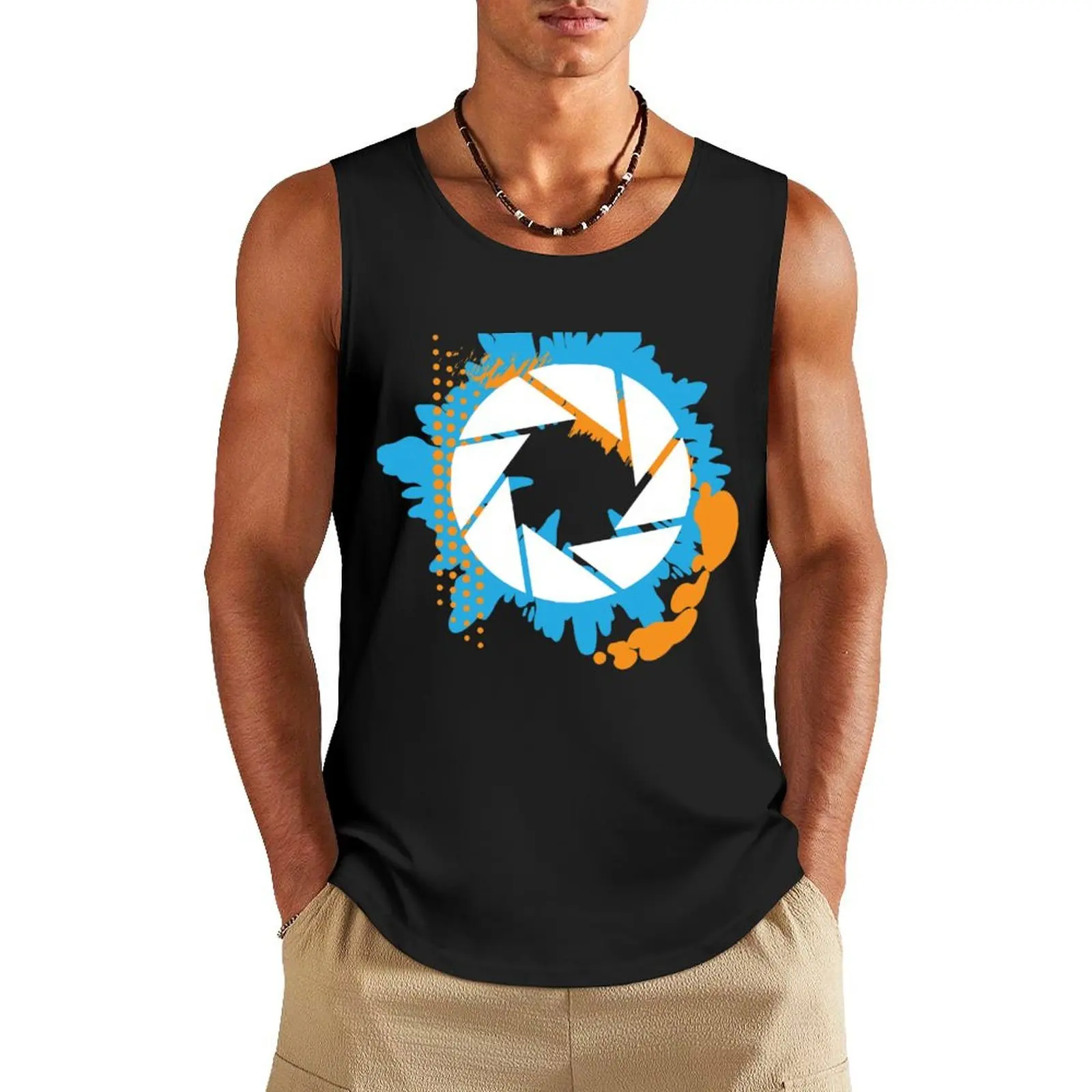 Portal - Abstract Aperture Logo Tank Top Men's gym t-shirts Men's t-shirt Man gym clothes Men's gym clothing