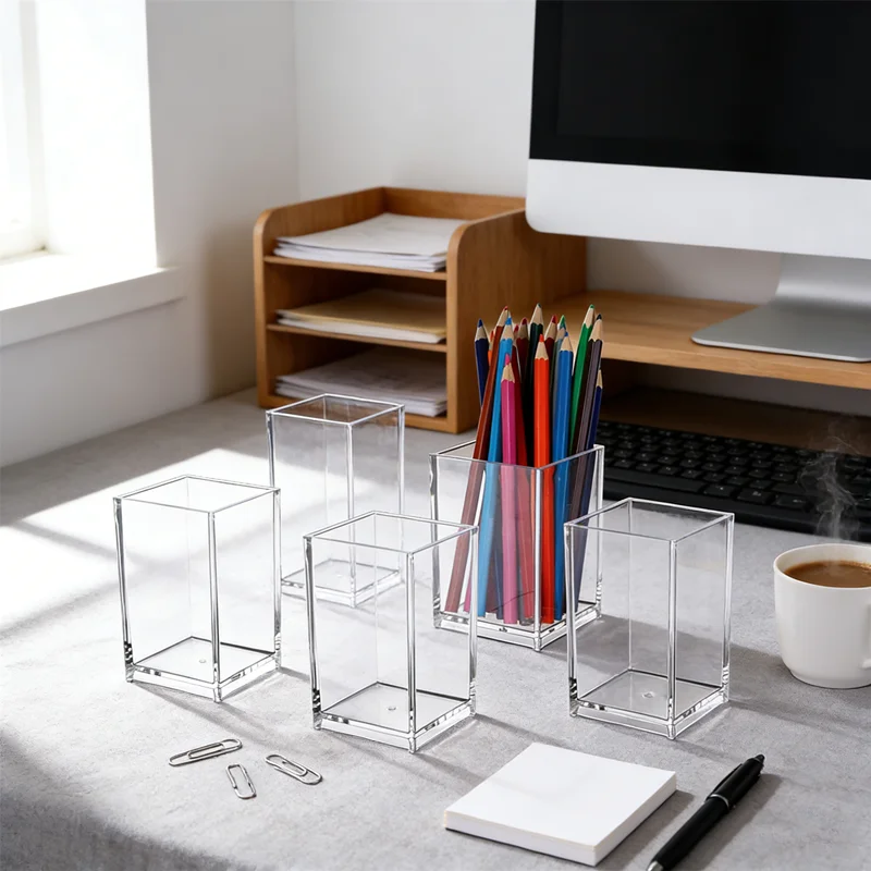 

HUAHUA2026 НОВЫЕ акриловые держатели для ручек, современный квадратный дизайн для карандашей и ручек, современный настольный органайзер для аккуратного WorkspaceHUAHUA