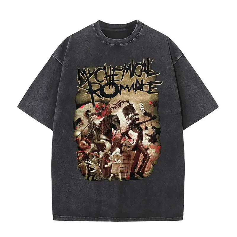 Washed Vintage My Chemical Romance The Black Parade Punk Emo Rock T Shirts Men Women Crewneck Oversized Tshirt Men's Streetwear