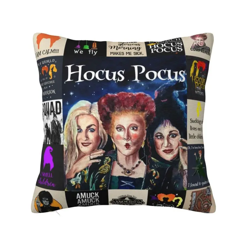 Custom Halloween Hocus Pocus Witch Bat Collage Pillow Covers Luxury Cushion Cover Soft Pillowcase