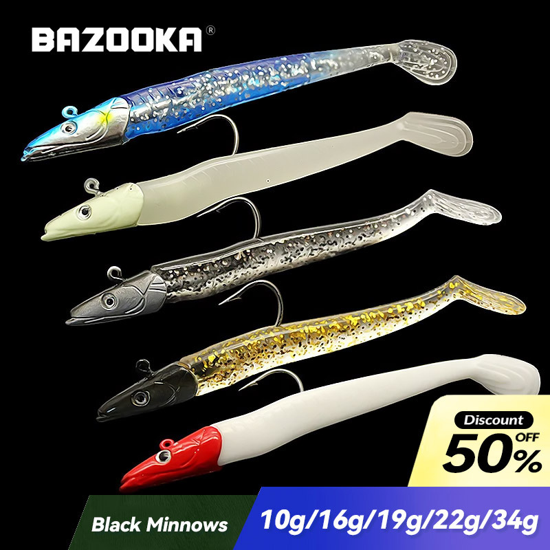  Bazooka Black Minnow Fishing Soft Lure Sinking T Tail Lead Hook pesca JIG VIB Silicone Wobbler For Pike Bass Carp Winter Baits 
