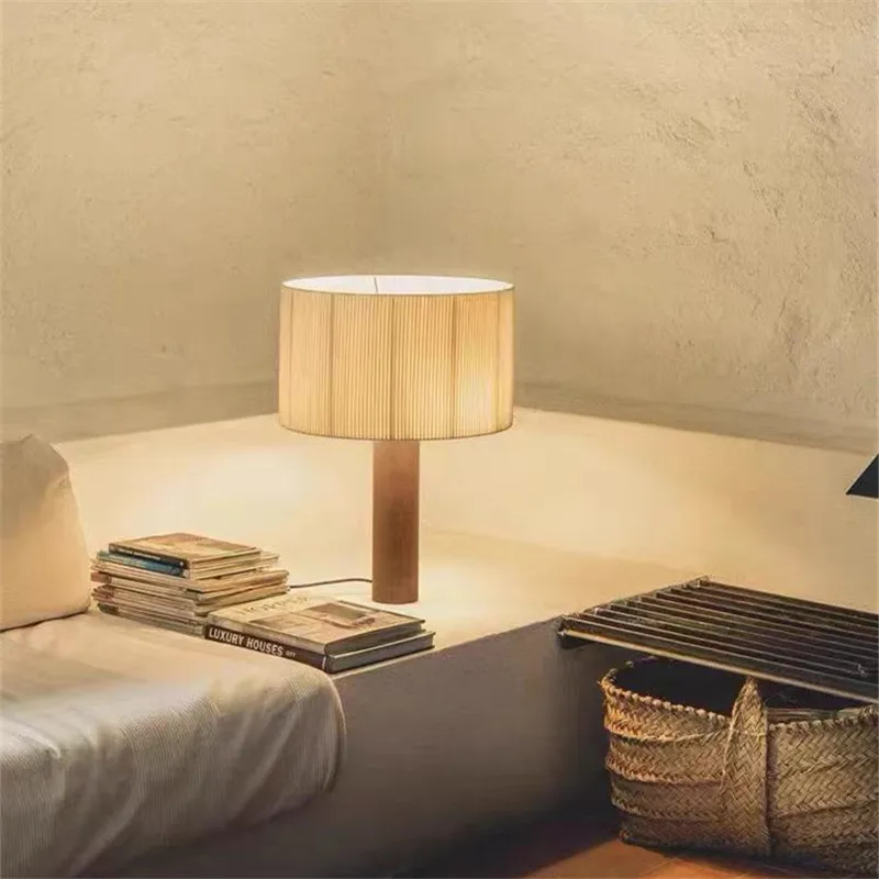 Moragas table Lamps Japanese Wabi Sabi solid wood Lamps Minimalist Living Room Bedroom Nightstand Study Fabric Decorative Lamp