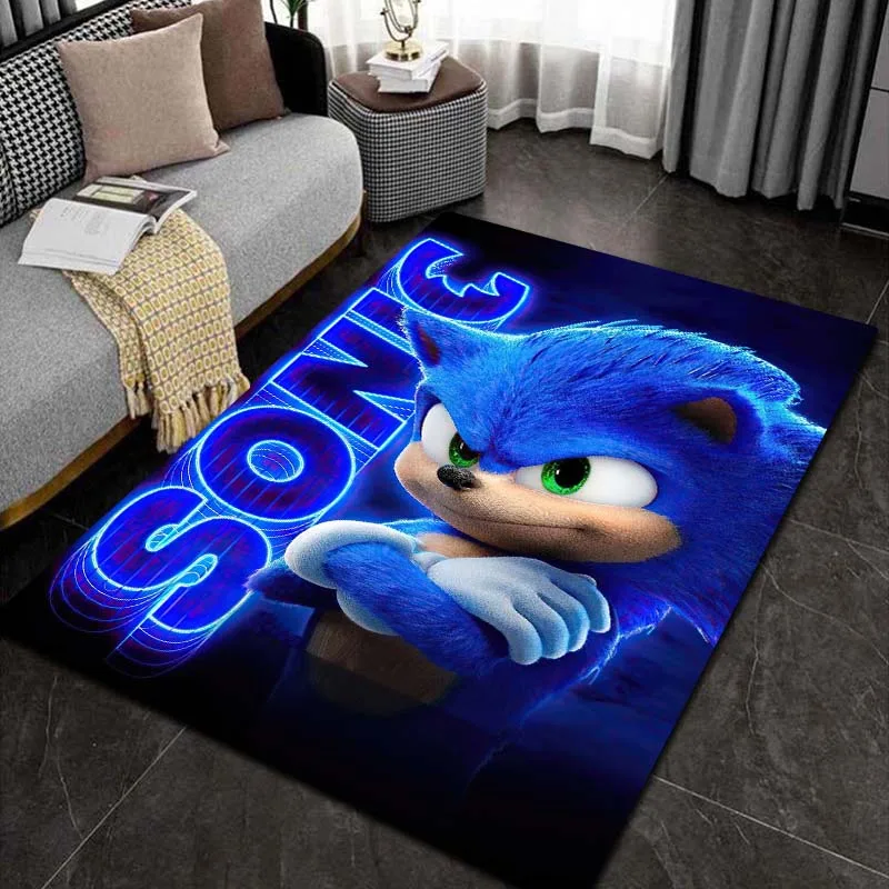 3D S-Sonic-c Cartoon Print Area flannel Rug Non‑Slip Soft Floor Carpet For Kids Boys Girls Bedroom Playroom Home Indoor Decor