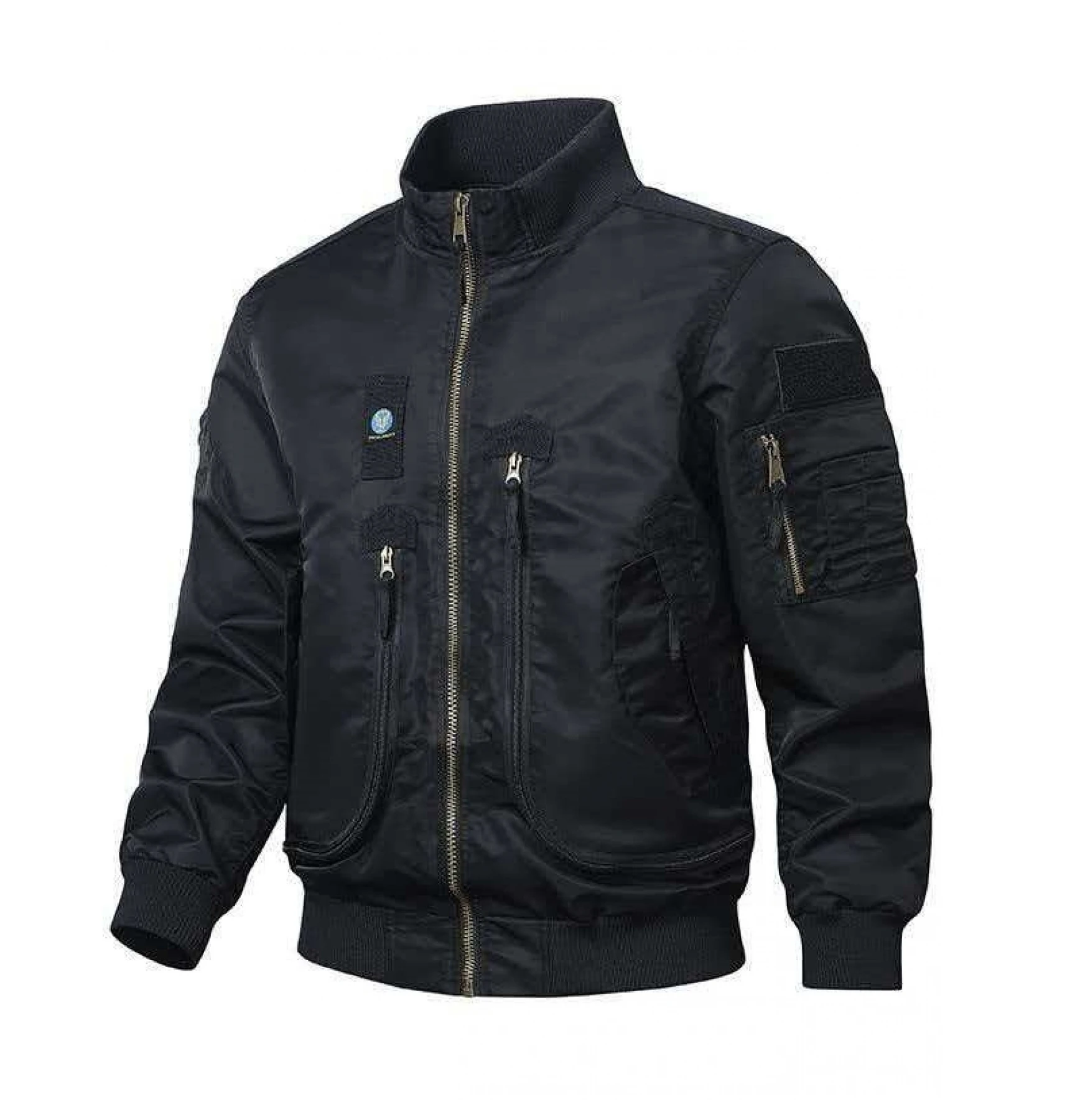 Men's Stand Collar Pilot Jacket New Model Spring Autumn Workwear Outerwear with Multiple 3D Pockets Magic Patch Badge Customizat