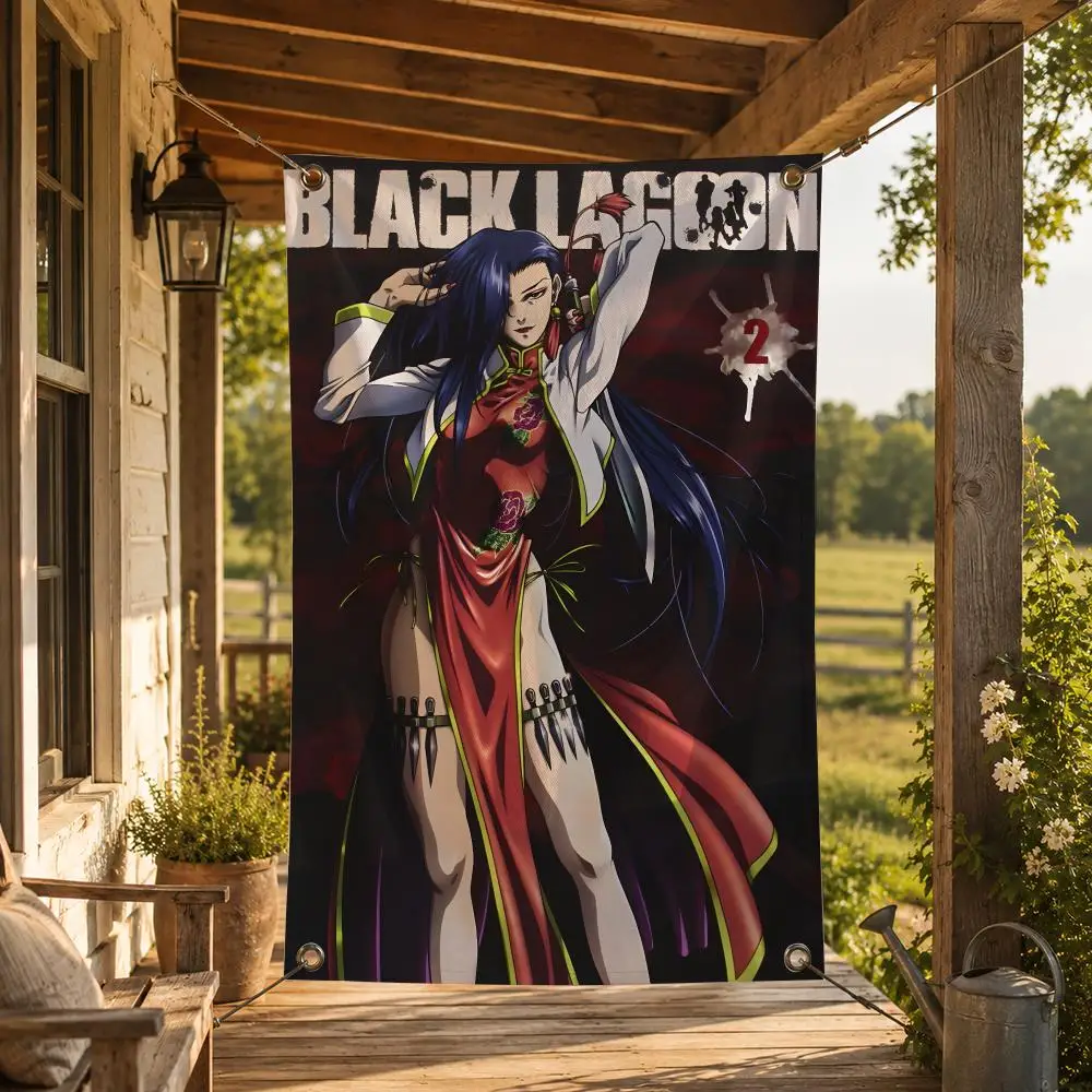 Anime B-Black Lagoon Flags Decorative Flag Banner for Indoor Outdoor Wall Garden Yard Porch Patio Home Party Decor